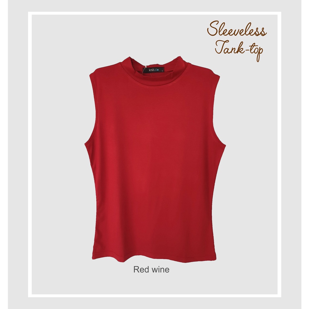 KNITCLO TURTLE NECK TANK TOP WANITA Sleeveless Rayon Spandex Soft-Red / Merah Tua