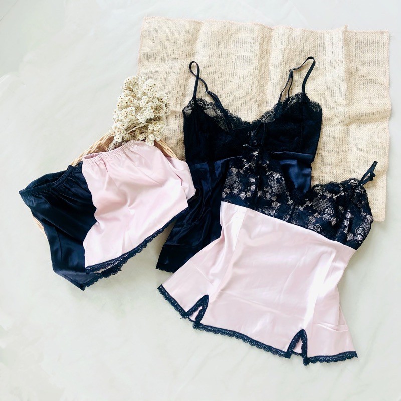 COD PAULINE SET SLEEPWEAR (lingerie, piyama satin,camisole short pants,costum tidur,sexy lingeri)