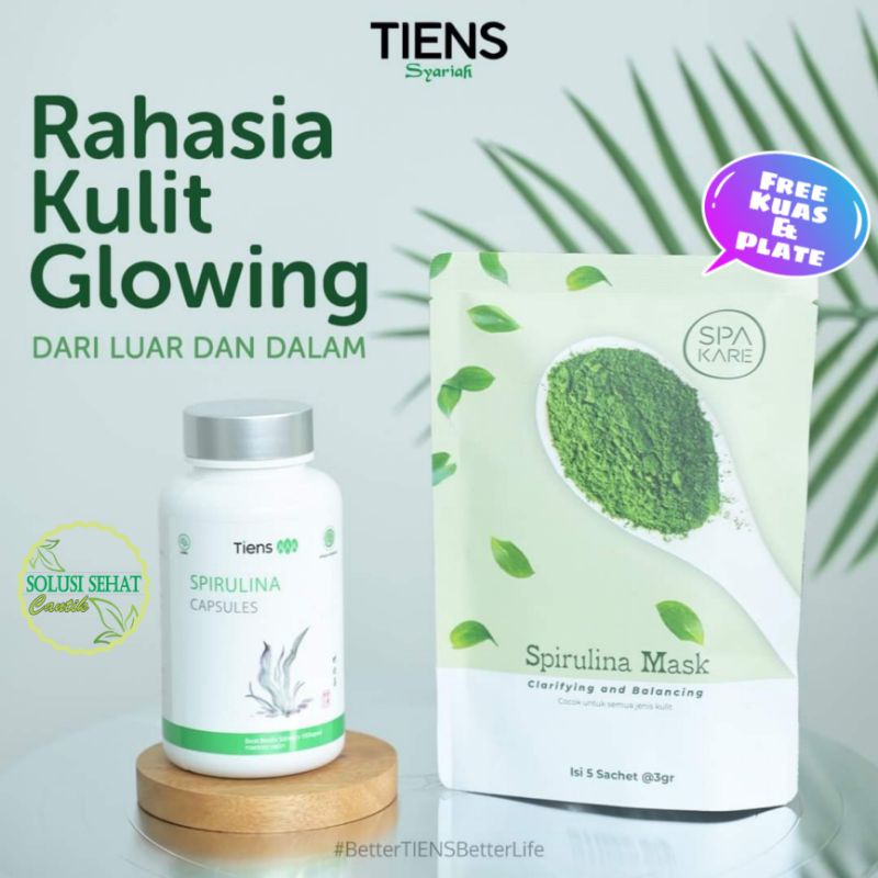 Masker Kulit & Wajah / Spirulina & Spakare Spirulina Mask Tiens / Kemasan Full / Ori / Free Kuas