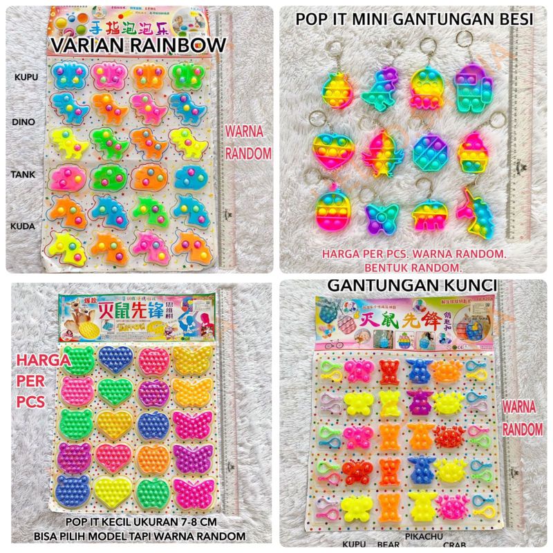 MAINAN POP IT KECIL MINI 7-8 CM LOVE APEL KUPU BERUANG BEAR DADU WARNA WARNI GROSIR GANTUNGAN KUNCI 