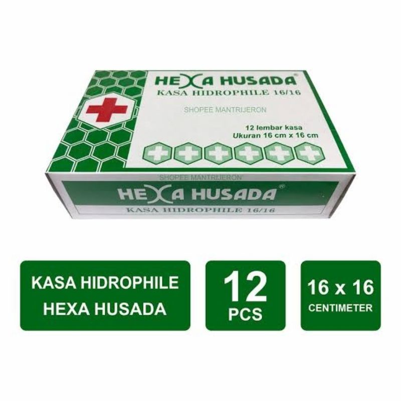 Hexa Husada Kasa Hidrophile 16x16cm 12pcs - Kasa Steril HexaHusada - Kasa Hidrofil