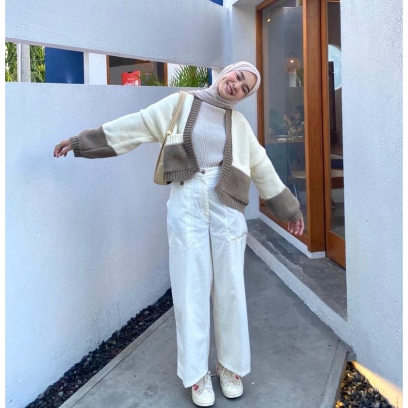 ORIGINAL - Bayar di Tempat COD - Twotone Cardigan Bahan Rajut Premium Oversize / Outer Cardigan / Sw