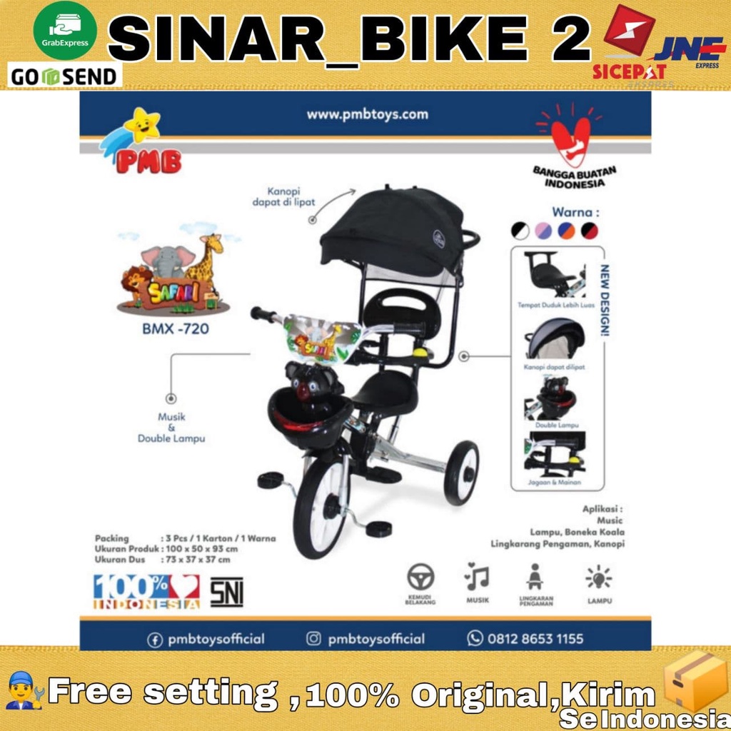 Sepeda Roda Tiga Anak PMB BMX 720 Nikel 1-3 Tahun IC Musik Koala Pengaman Depan Biasa