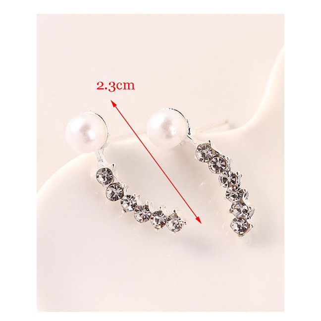 LRC Anting Tusuk Fashion Platinum Pearl Stud Earrings With Diamonds D63183