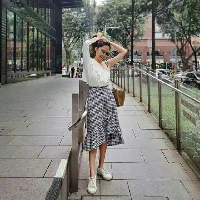 Rok wanita zenia BAHAN KATUN KOTAK, FIT TO L+,-3