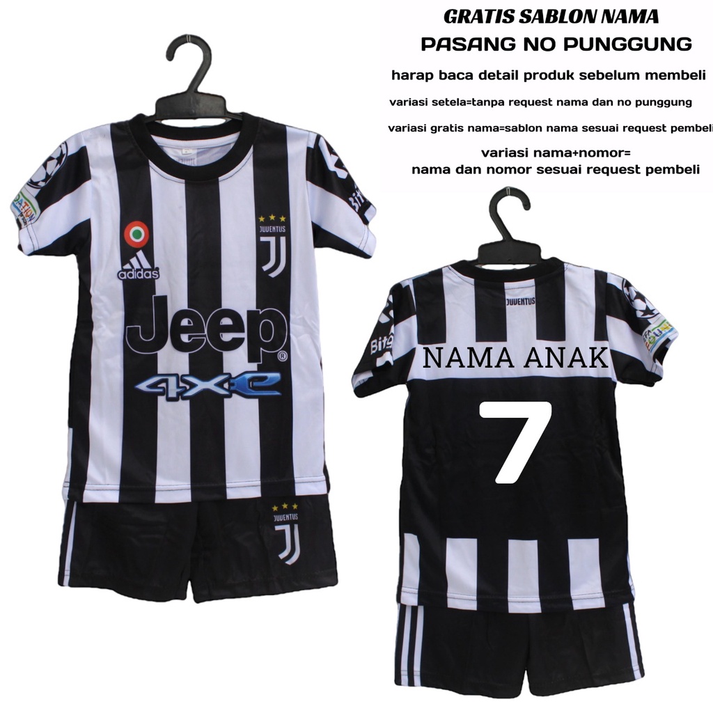 jersey setelan baju bola juve-tus anak murah printing