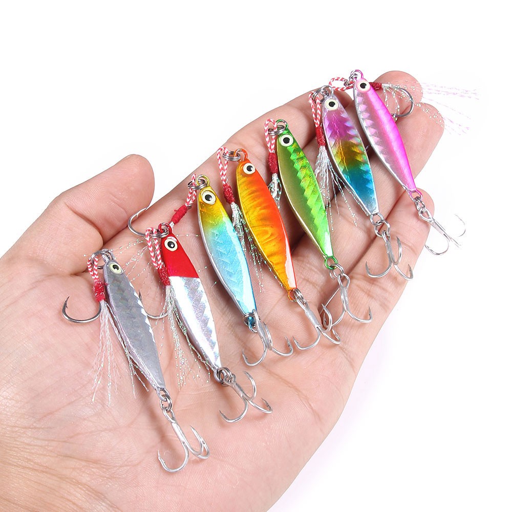 HENGJIA 7Pcs 3D Eyes Alat Pancing Lead jig artificial fishing lures bait fishing foil weights hooks sinking lures 7G 10G 15G 20G