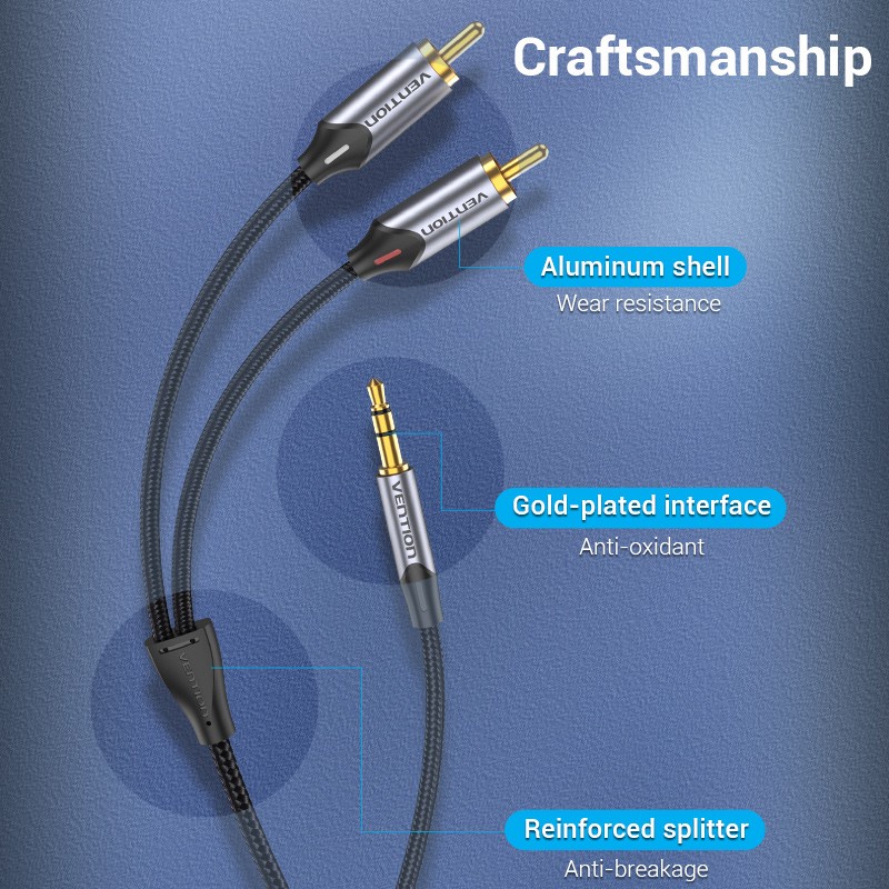 Vention BCN Premium Kabel 2 Rca ke 3.5mm kabel komputer ke speaker