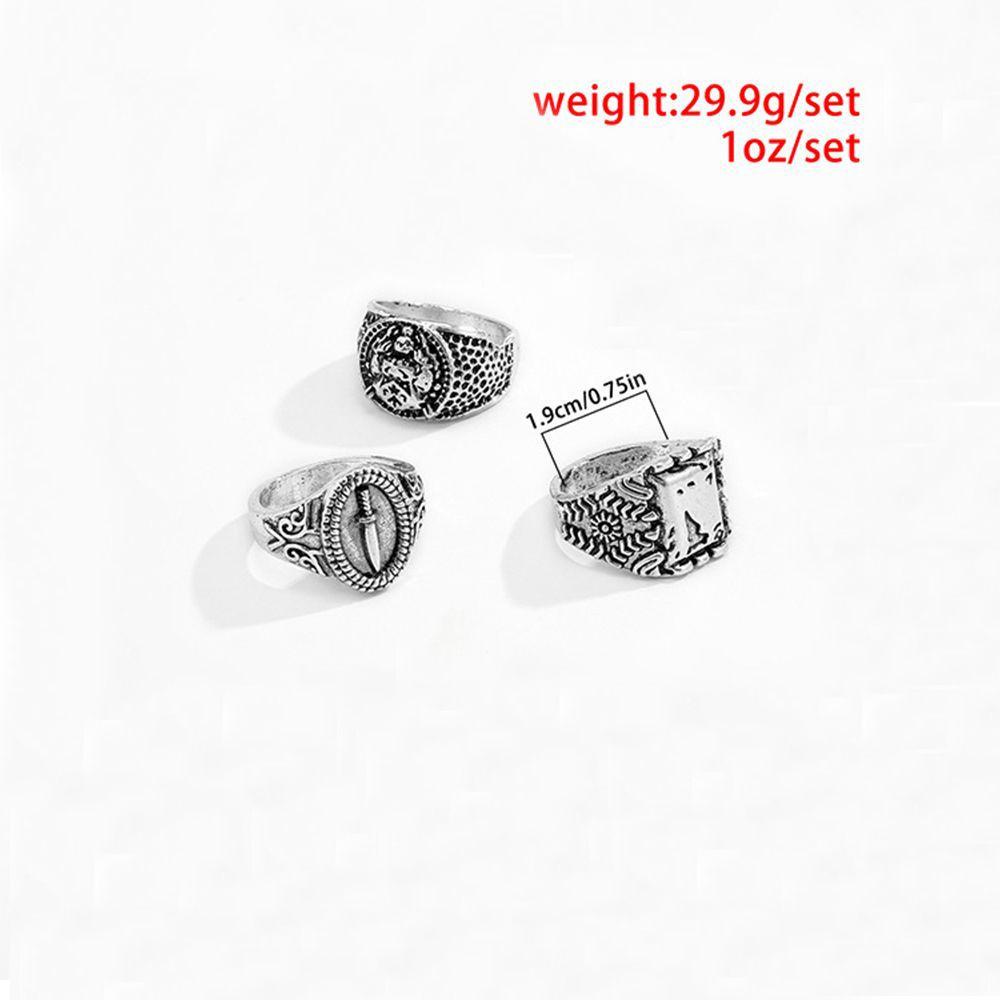 [Elegan] Huruf Set Cincin Kepribadian Retro Vintage Hadiah Punk Tidak Biasa Laki-Laki Tengkorak Perempuan Wanita Jari Rings