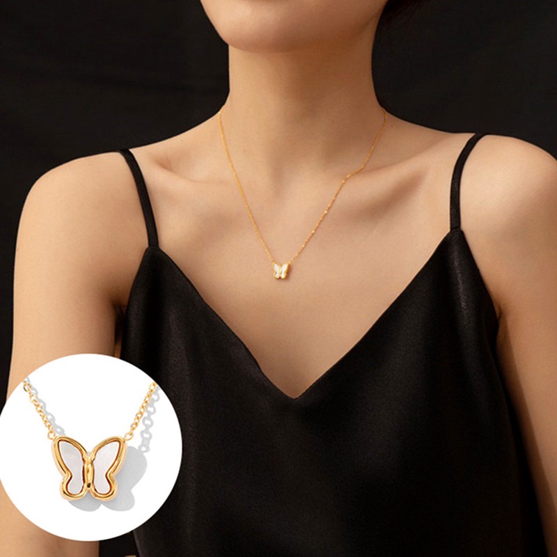 Kalung Titanium Kupu Kupu Fritillary Premium Anti Karat Emas 18k Aksesoris Wanita