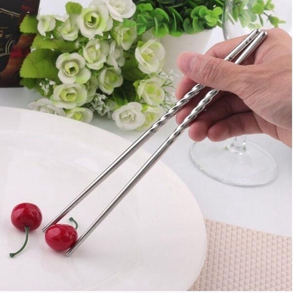 [Elegan] Sumpit Dapat Digunakan Kembali Stainless Steel Anti Slip Perlengkapan Dapur Jepang