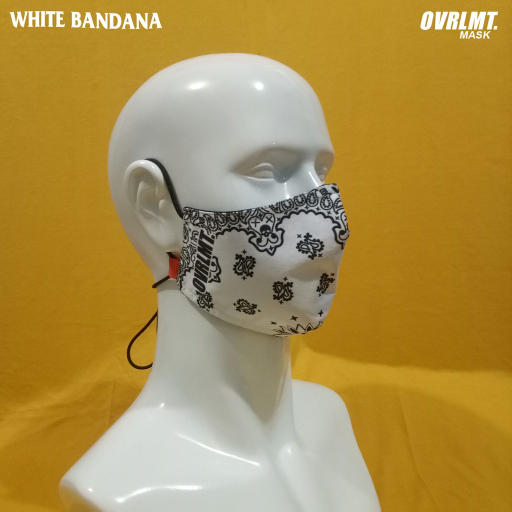 Masker overlimit White Bandana masker Kain Pria Wanita Cowok Cewek hijab Tali Karet Elastis 3 PLY