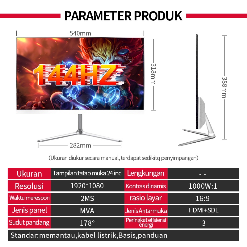 MIIGO Monitor tatap muka 24 inci, monitor definisi tinggi 144HZ, monitor gaming profesiona-1