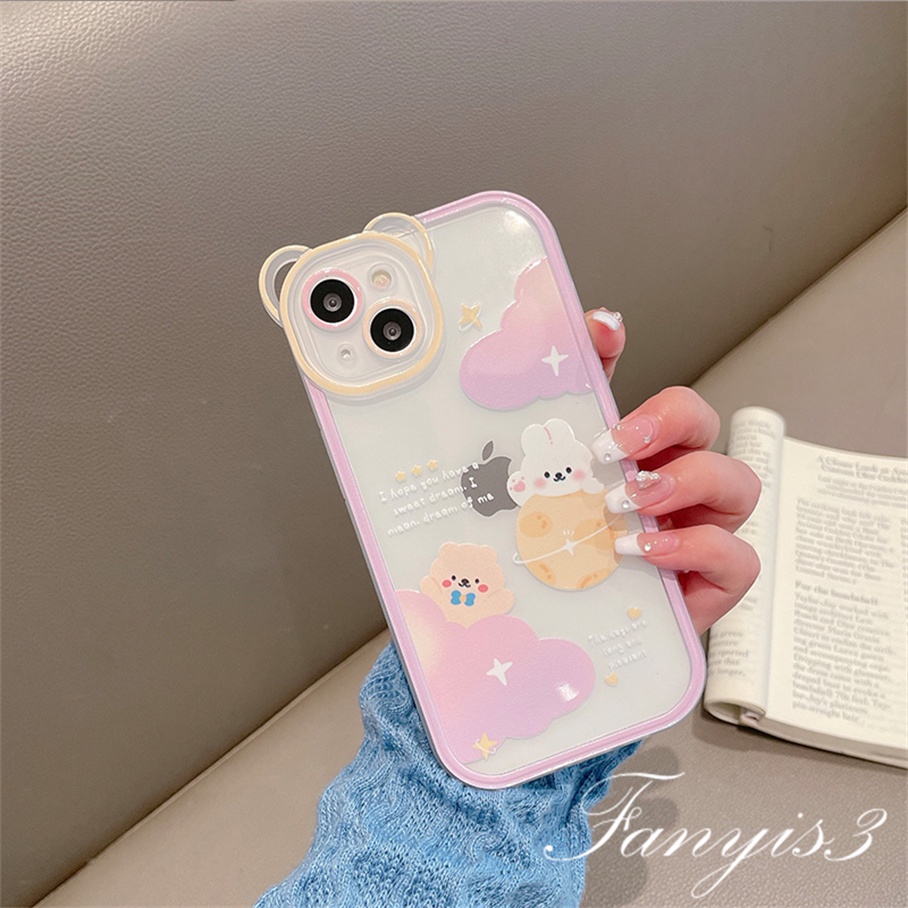 Compatible For iPhone 14 13 12 11 Pro Max X XR Xs Max 8 7 6 6s Plus SE 2020 Soft Case Pelindung Desain Planet Kelinci Fantasi Untuk