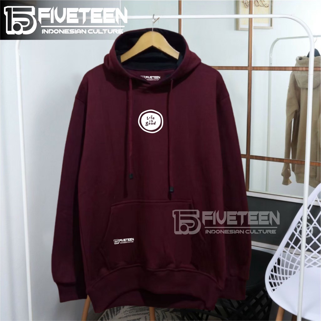 jaket distro original brand 15fifteen15 warna marun list sablon life is good hoodie cowok distro original sweater pria keren original kata kata zipper hoodie wanita oversize jumbo suwiter dewasa murah laki laki fifteen