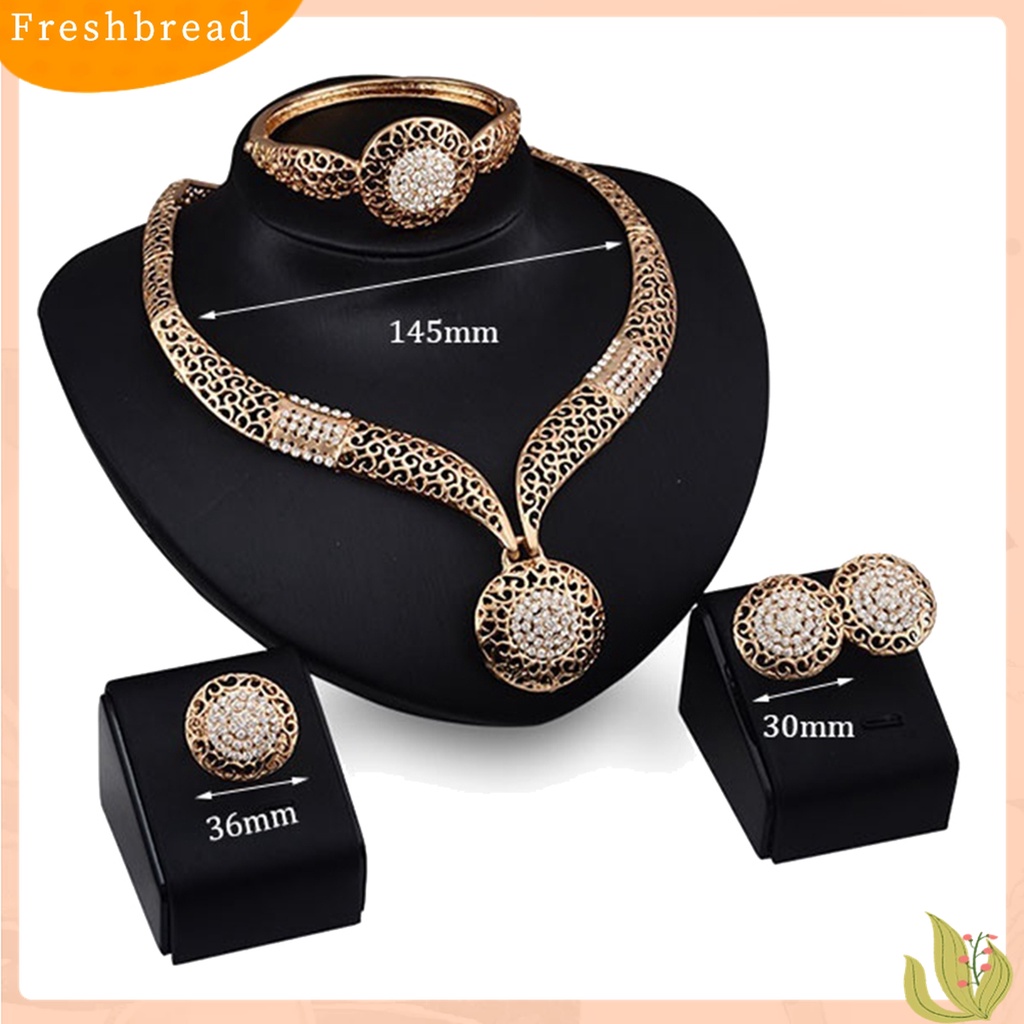 Terlaris 4Pcs/Set Jewelry Sets Hollow Round Pendant Rhinestone Decor Alloy Women Fashion Jewelry Sets for Gifts