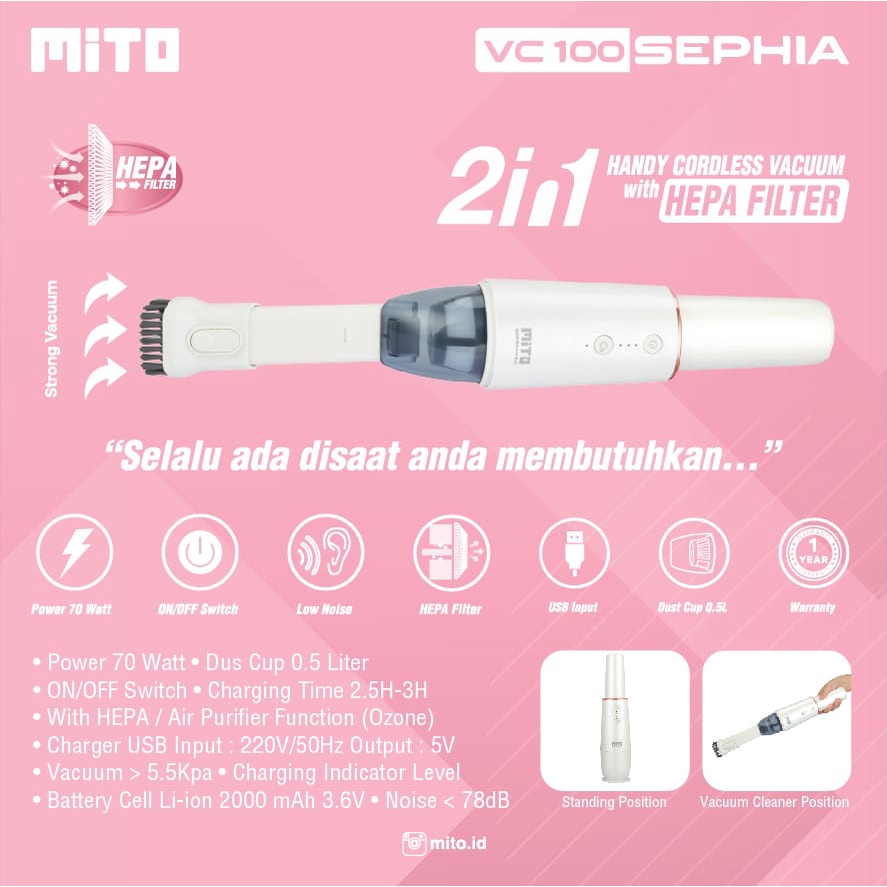 MITO VACUUM WIRELESS VC100 VC 100 - Garansi RESMI