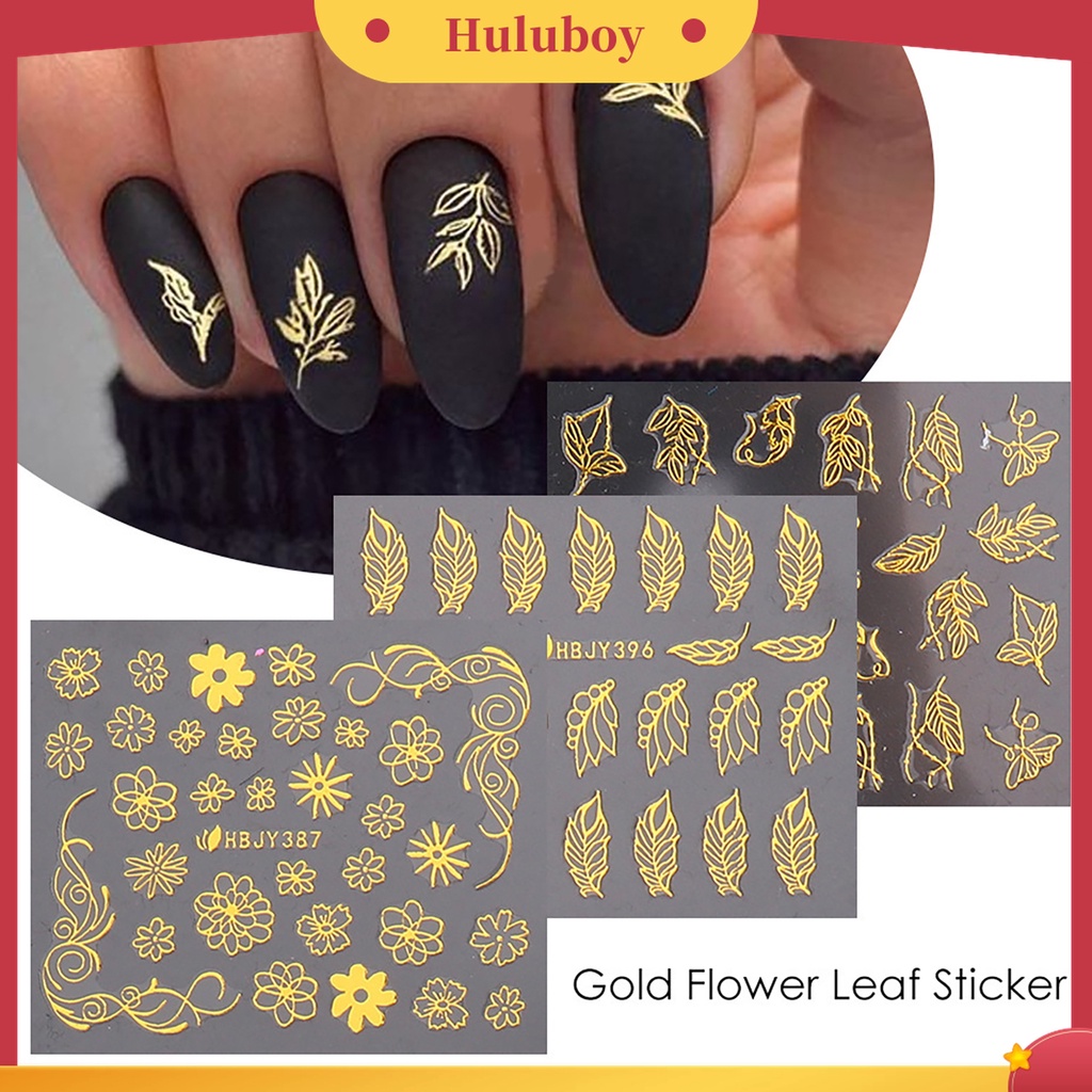 Huluboy Huluboy♡ Stiker Kuku Efek 3D Warna Emas Untuk Manicure