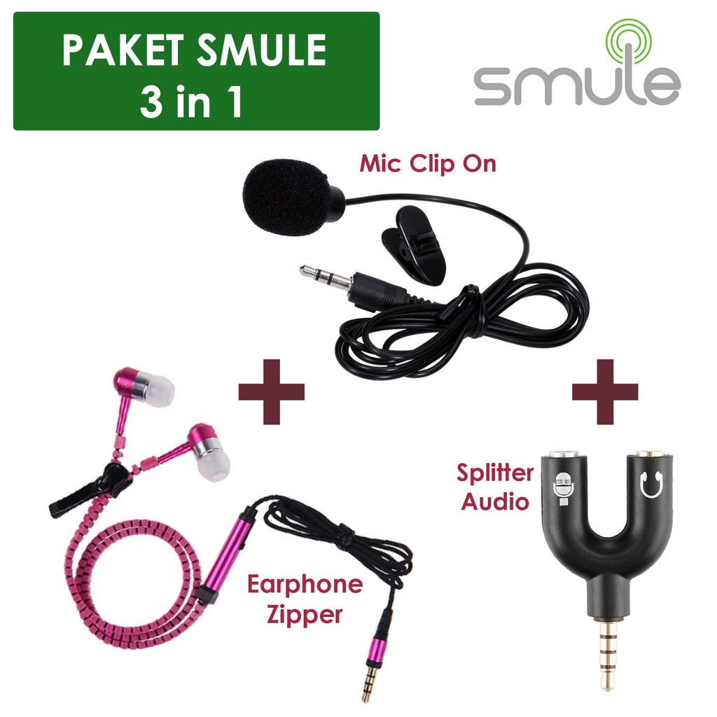 PAKET KOMPLIT ( TRIPOD 1 M ) &amp; PAKET SMULE 3in1 For Karaoke ( Clip On/Eaphone Zipper/ Spliter Audio