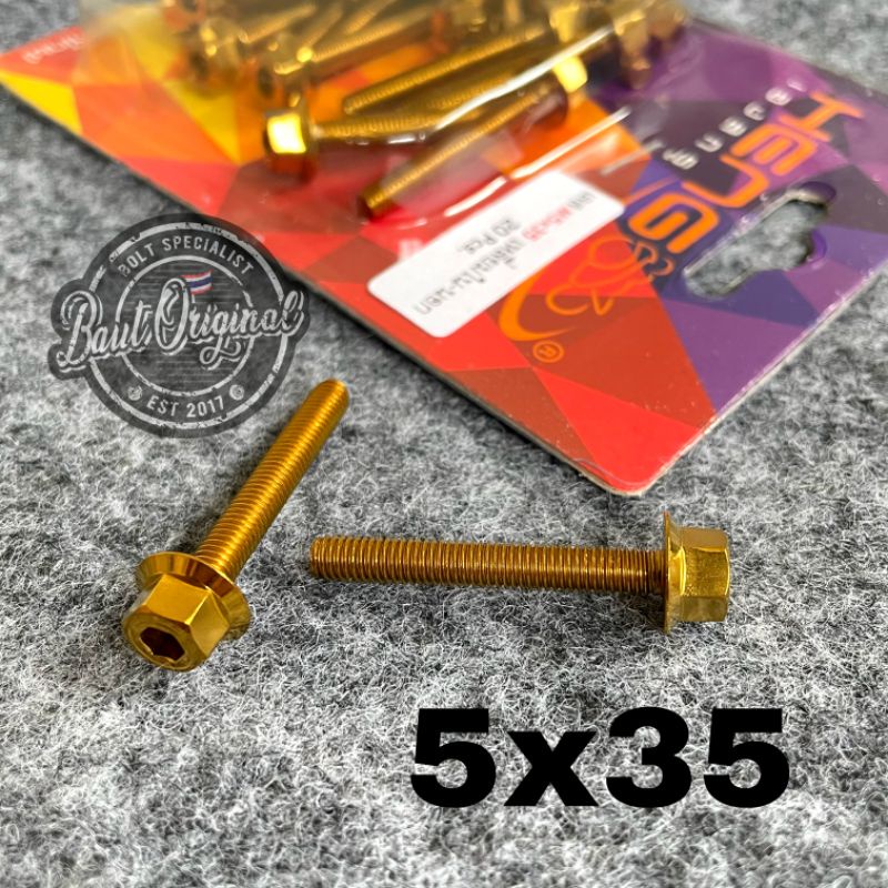 baut probolt 2kunci 2 kunci stainless 5x35 drat 8 panjang 3.5 cm original heng thailand gold