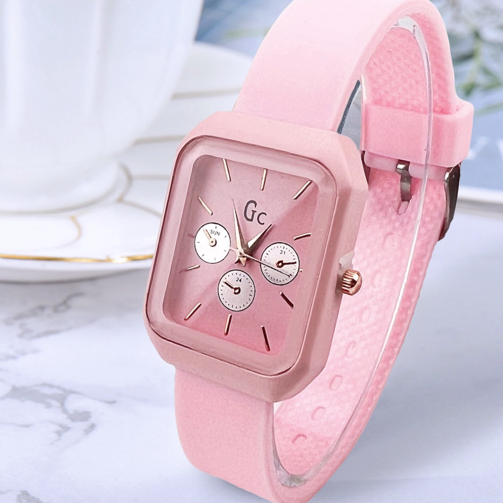 COD✅ Jam Tangan Wanita Chrono Rubber Segi Gaya Korea Fashion Watch Harga Grosir   S1240