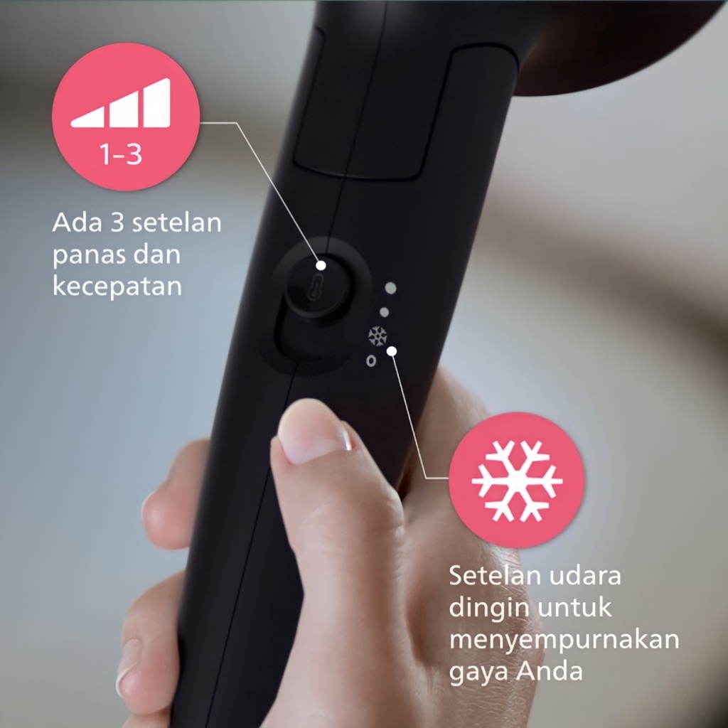 BERKAH OLDSHOP 88 - PHILIPS HAIRDRYER SERIES BHD308 FOLDABLE HAIR DRYER PENGERING RAMBUT HITAM BLACK BHD 308