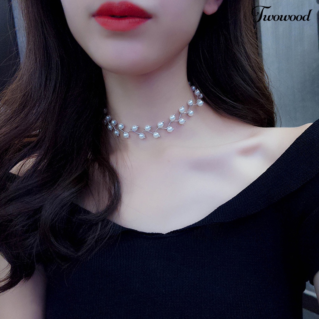 Kalung Choker Rantai Klavikula Dengan Liontin Mutiara Tiruan Untuk Wanita