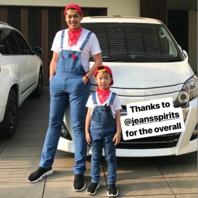 Overall man custom pria celana jeans jumpsuit cowok