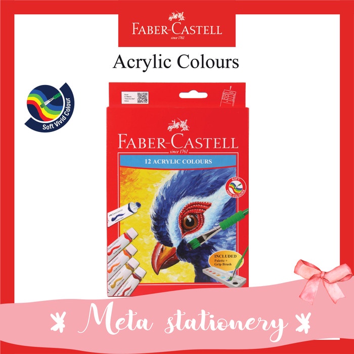 

Cat Acrylic 12 warna Faber Castell Free Palet + Kuas