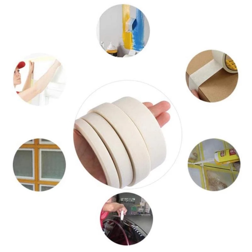 Lakban Kertas Masking Tape Lem Perekat Berkualitas Ukuran Pasti Pas 24mm x 20M &amp; 48mm x 20M