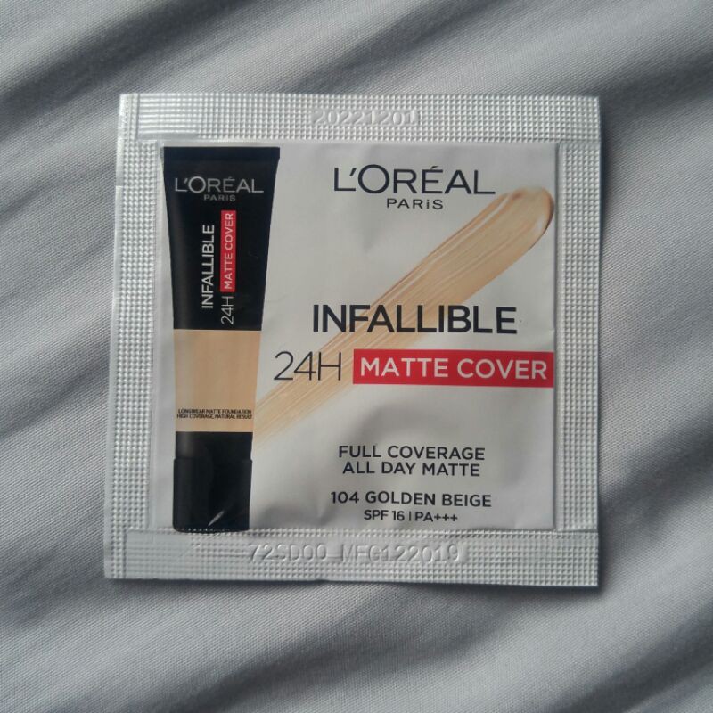 Foundation Infallible 24H Matte Cover No 104 Golden Beige SPF 16 L'oreal Loreal Sample 1.5ml