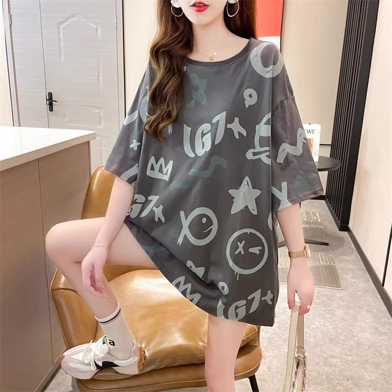 Oversize Tee Tshirt Wanita Model Longgar Motif Fish Full Print