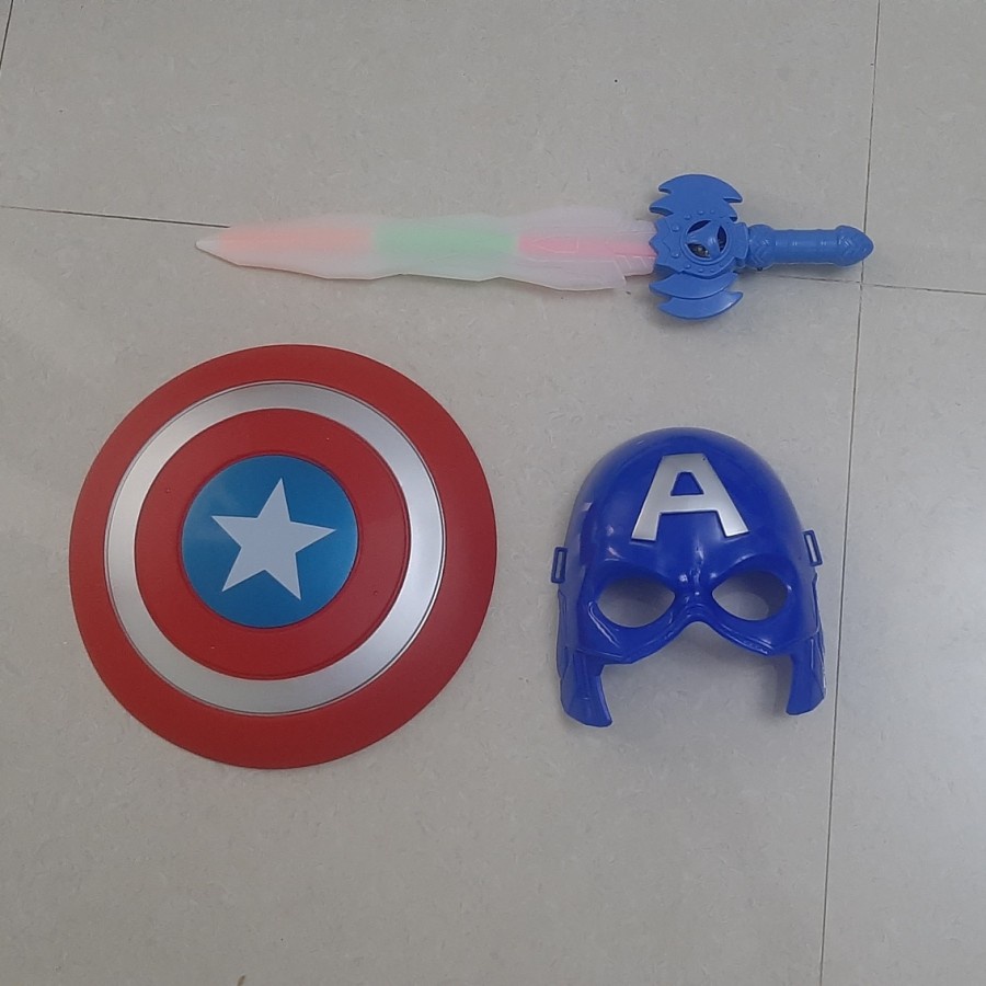 PAKET MAINAN 1SET 3 PCS MAINAN CAPTAIN AMERICA TAMENG TOPENG PEDANG KAPTEN AMERIKA AVENGERS PERISAI SWORD LIGHT SOUND