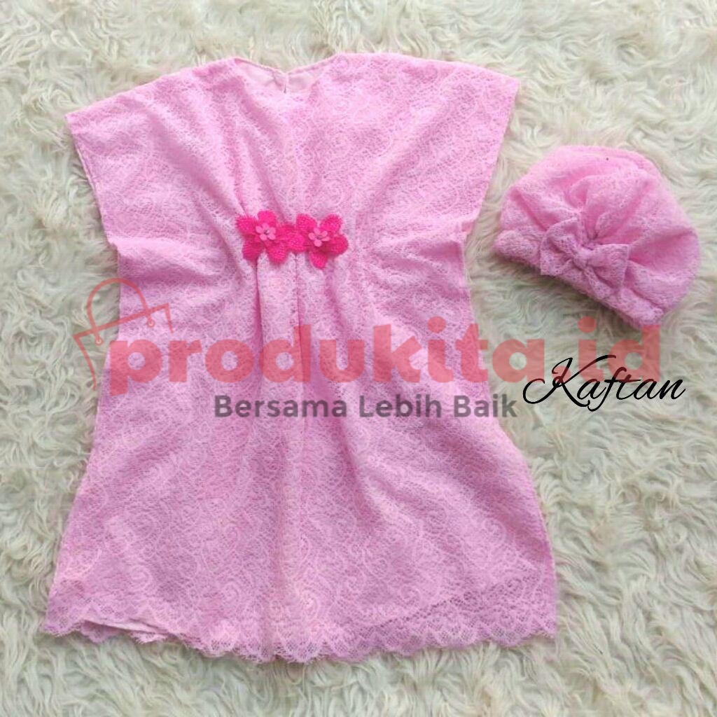 GAMIS KAFTAN BROKAT WARNA BABY PINK