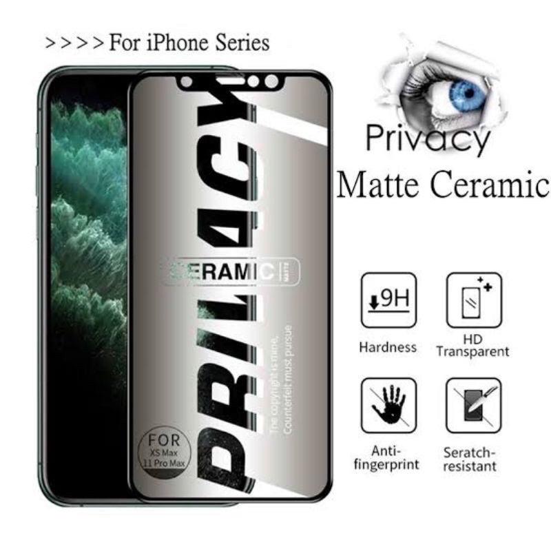 (SUN)TEMPERED GLASS CERAMIC SPY MATTE FILM IPHONE 6/7/8/X/XS/XR/11/12/13/14/+/Pro/Max ANTI PECAH RETAK MINYAK Anti PECAH SPY HITAM