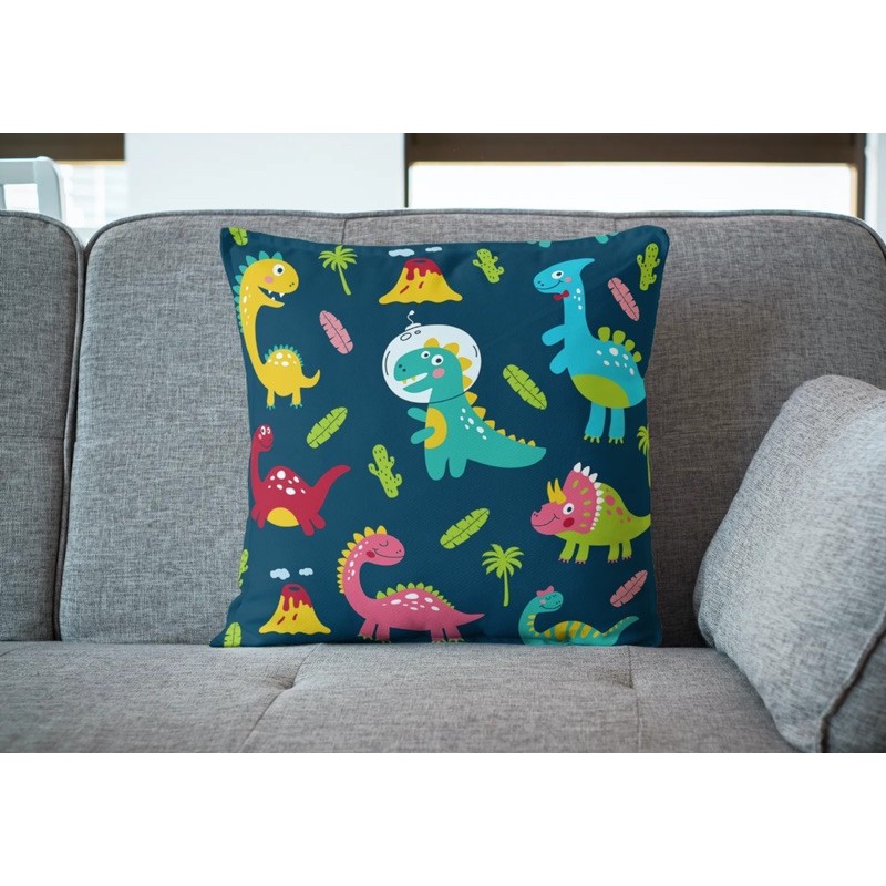 Bantal Sofa Print Motif Baby Dino Dinosaurus Trex Brontosaurus 40x40 cm - Pusat Kado Murah