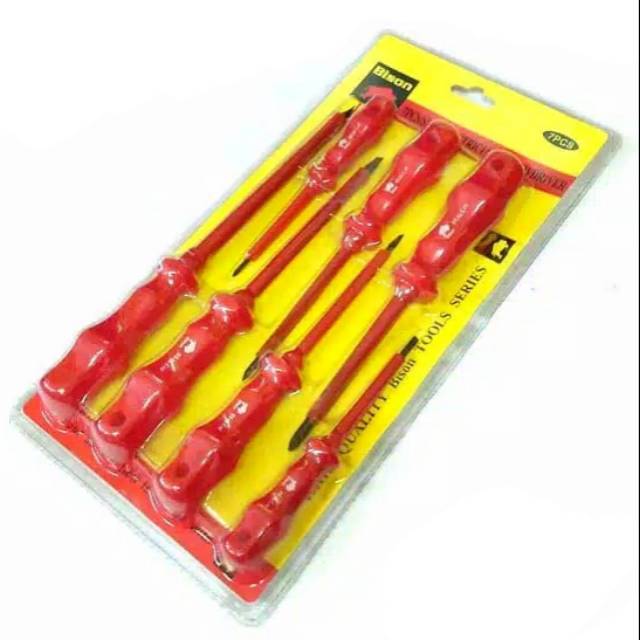 Obeng Listrik Plus Minus 7pcs 7 pcs Set Electric Screwdriver Merah - BISON