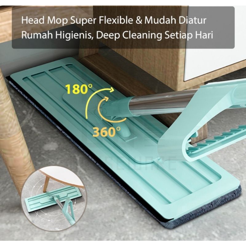 pel gagang panjang flat mop tarik dorong otomatis 360 derajat