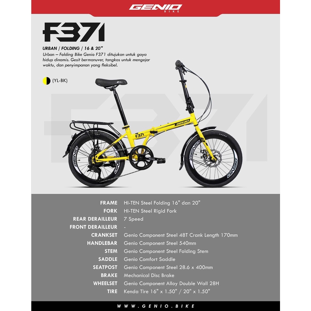 Sepeda Lipat 16 & 20 Inch GENIO F 371 Boncengan & F 211 Rem Cakram 7 Speed