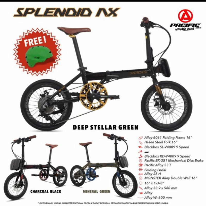 Sepeda Lipat 16 inch Pacific Splendid AX  Alloy 9speed