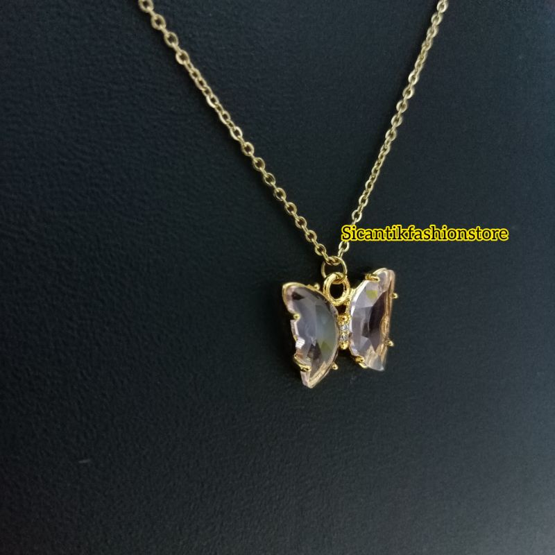 Kalung Wanita Titanium Liontin Kupu Kupu Warna Merah Terbaru Anti Karat selamanya Kalung Titanium Wanita Liontin Kupu Kupu Kupu Terlaris Mewah Kekinian Fashion Wanita Kalung Wanita