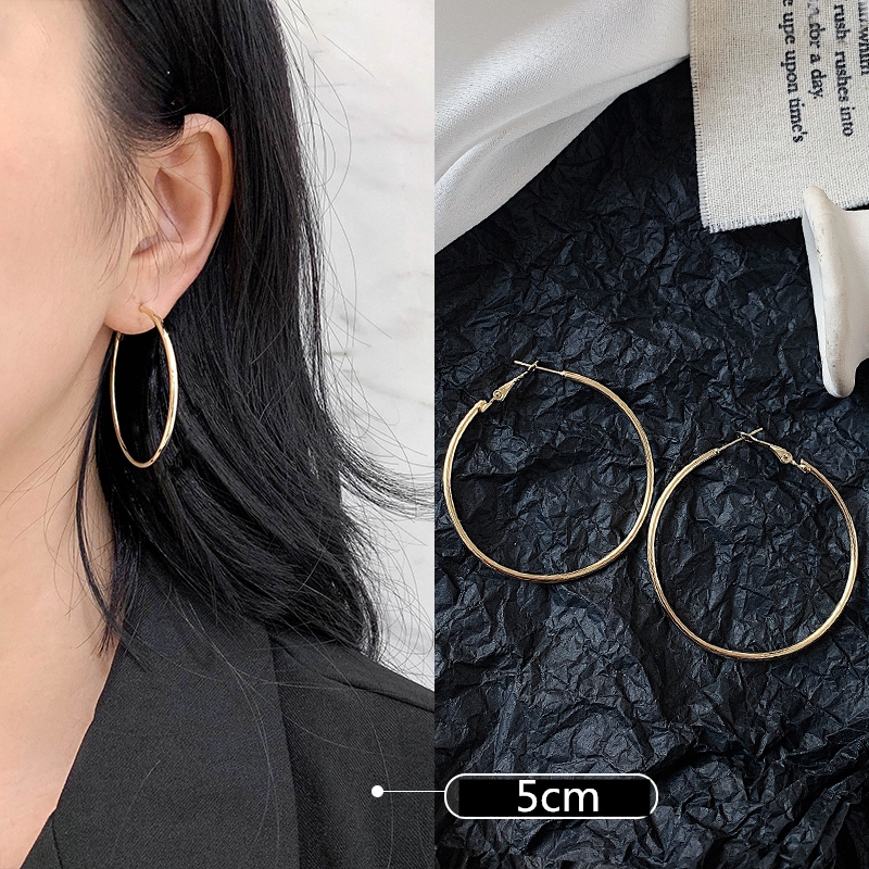 ladies accesories earrings Aksesoris fashion wanita gaya Korea sederhana klasik anting lingkaran besar berlebihan-Gold 5cm