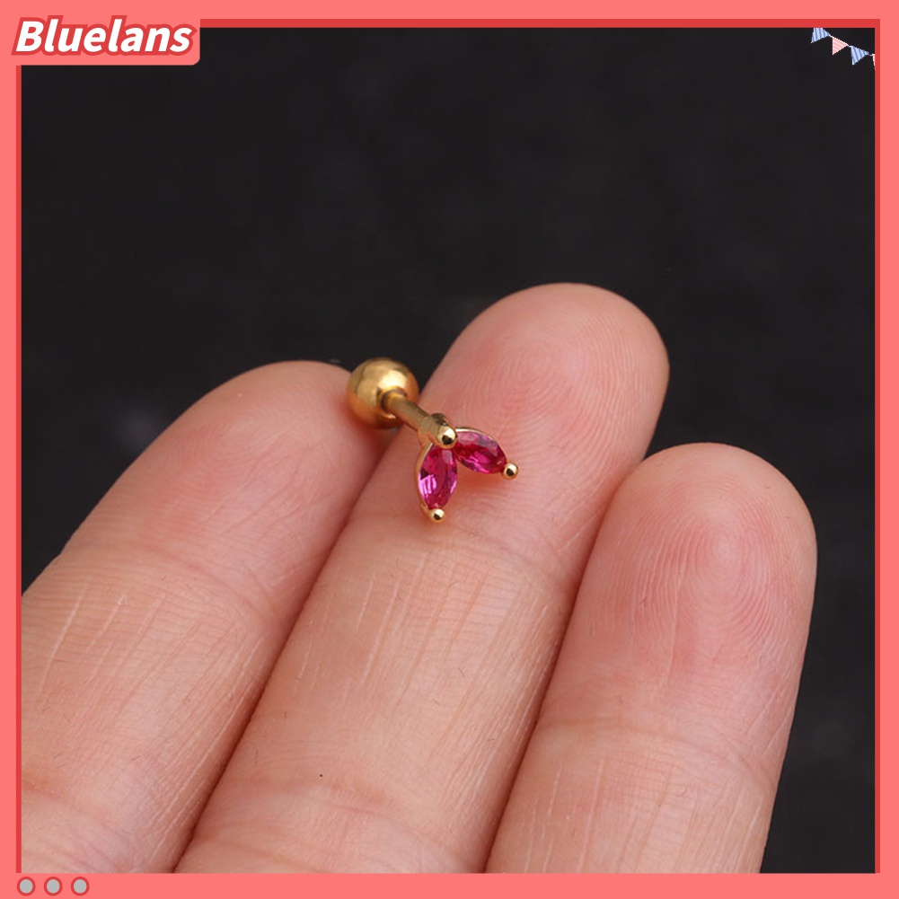 1pc Anting Stud Bentuk Daun Barbel Bahan Cubic Zirconia Untuk Wanita