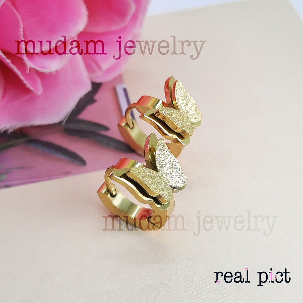 Anting Jepit Titanium Kupu - Kupu Simple dan Sederhana Tersedia Warna Rose Gold, Gold dan Silver