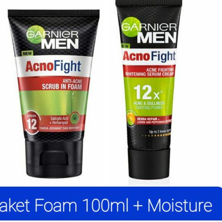 Paket Garnier Men Acno Fight Facial Foam 100ml + Garnier Men Cream Moisturizer 20ml
