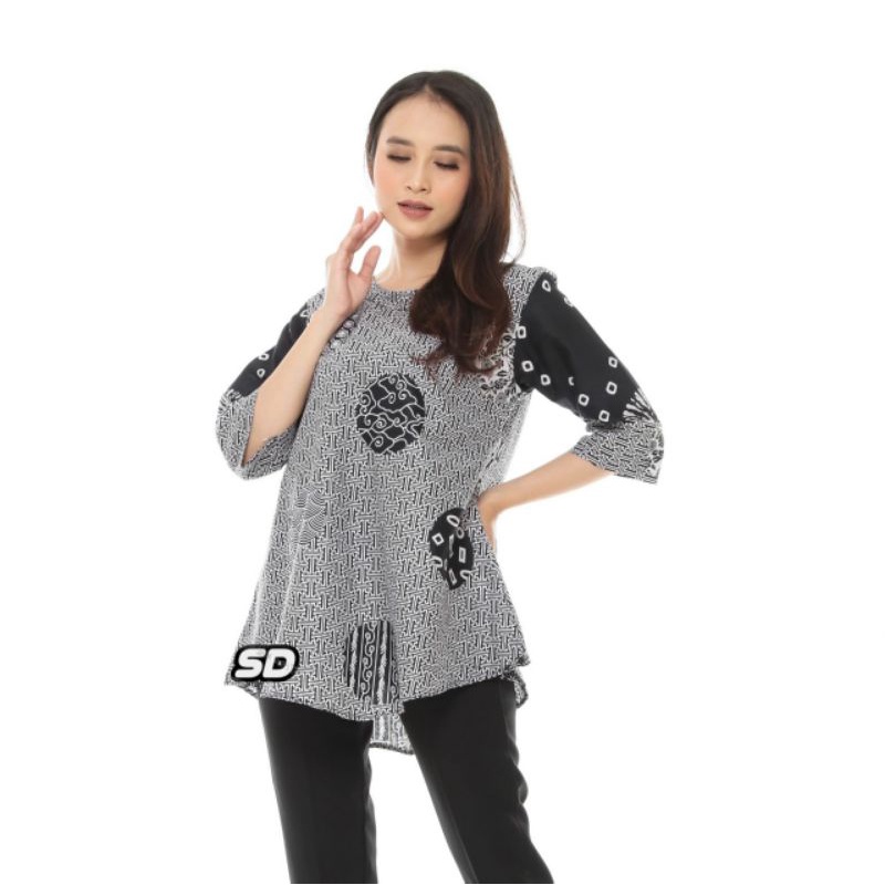 tey-17 Batik wanita ASJ SA HRB026 Kenongo Kemeja Tosca Pendek-KOIN ABU SD