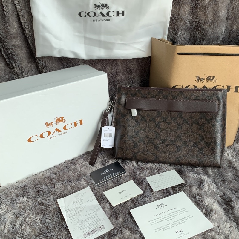 COACH CLUTCH BAG BROWN SIGNATURE COACH MEN