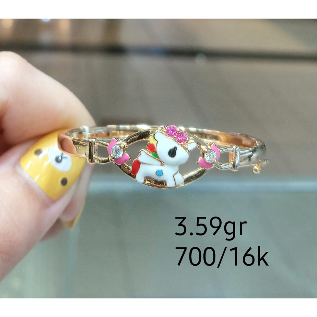 Gelang Anak Kaku Emas Unicorn White Kadar 70% 3.59 Gram