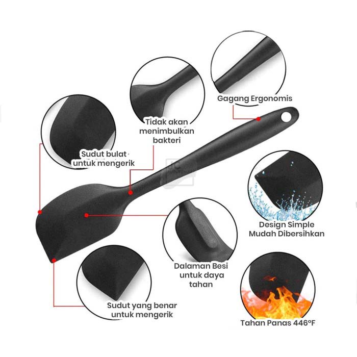 SPATULA KUAS SILIKON SENDOK UTENSIL MASAK BAKING SET 3 PCS NON-STICK