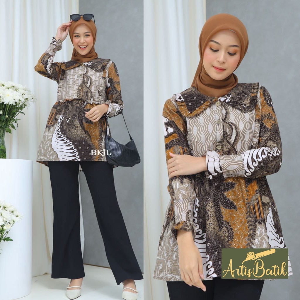 ADA JUMBO XXXL  BLUS  TANISHA SOGAN COKLAT BUSUI FRIENDLY MOMMY CANTIK BATIK  ETNIK BATIK WANITA SER